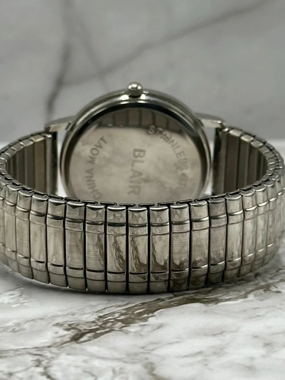 3/$30 Blair Watch Women Silver Tone Black Dial Stretch Band New Battery 6.75